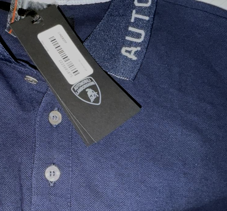 Automobili Lamborghini Men's Polo Navy Blue Long Sleeve Size XL Luxury Logo