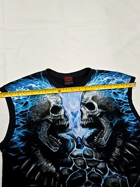 Spiral Direct Black/Blue Skull Gothic Tank Top L Cotton Sleeveless