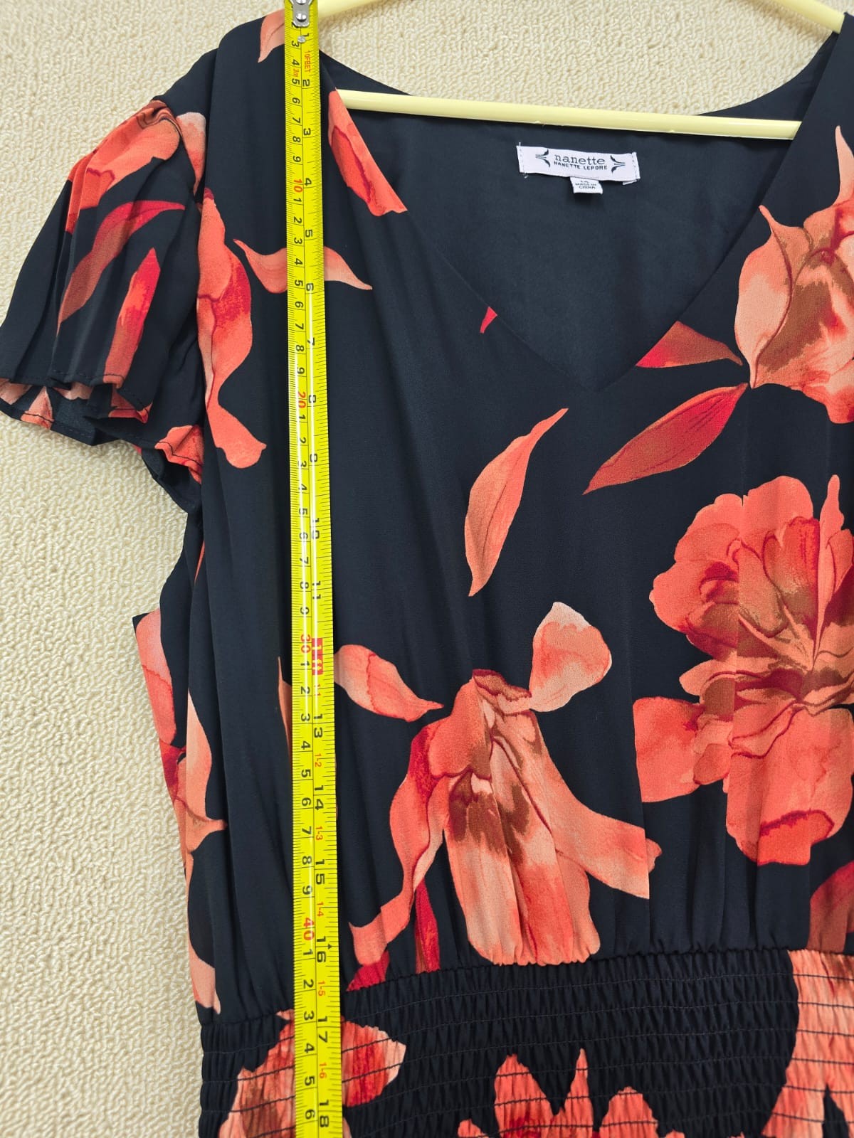 Nanette Lepore Black Orange Floral Maxi Dress Size 14 V-Neck