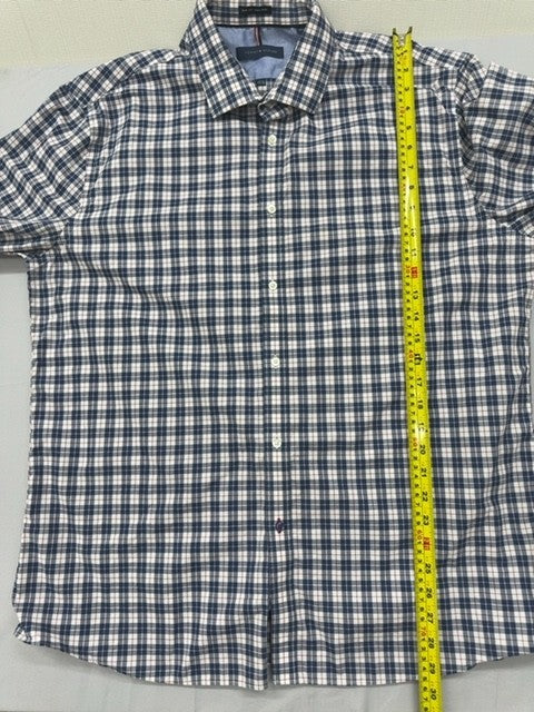 Tommy Hilfiger Men's Plaid Long Sleeve Dress Shirt 17.5x34-35 Blue