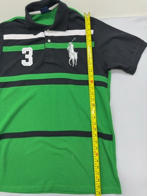 Polo Men's Shirt XL Green Black Striped Short Sleeve Cotton Pony Logo