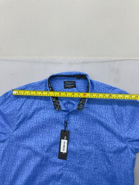 Kenneth Cole Men's Blue Printed Cotton Button Down XXL Long Sleeve