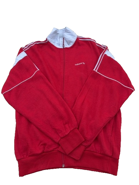 Vintage Adidas Men's Red Jacket – Size L, Full Zip, Cotton