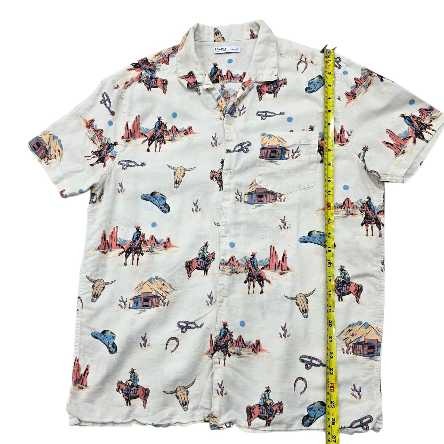 Sonoma Goods For Life Men's Cream Cowboy Print Shirt M