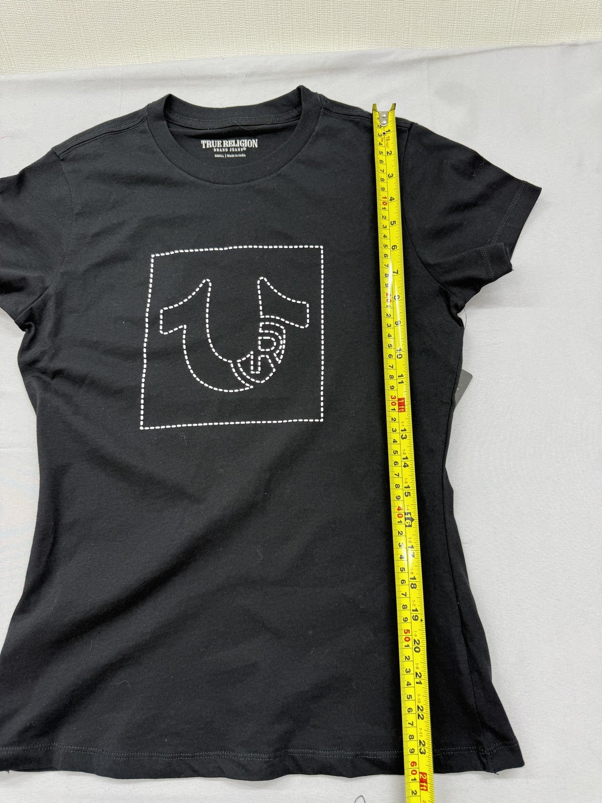 True Religion Women's Black Logo Graphic Tee Small Cotton Crew Neck