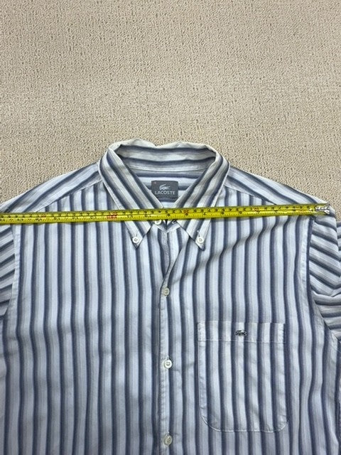 Lacoste Blue White Striped Button Down Long Sleeve Men's Sz 41 Regular