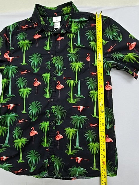 H&M Men's Black Flamingo Tropical Short Sleeve Shirt Size M Regular Fit