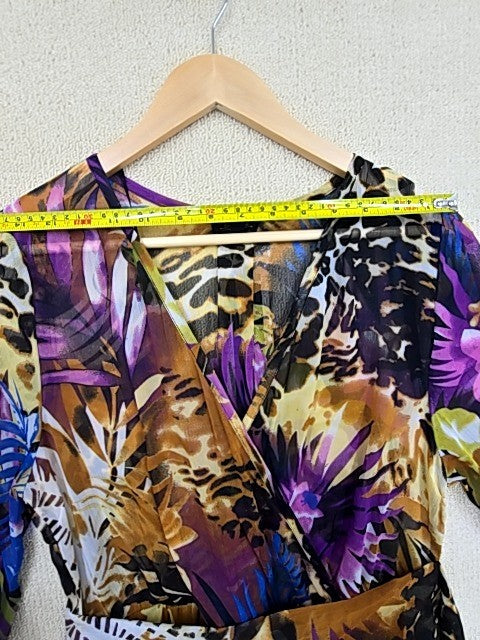 Spy Zone Exchange Maxi Dress M Floral Animal Print Chiffon Vintage