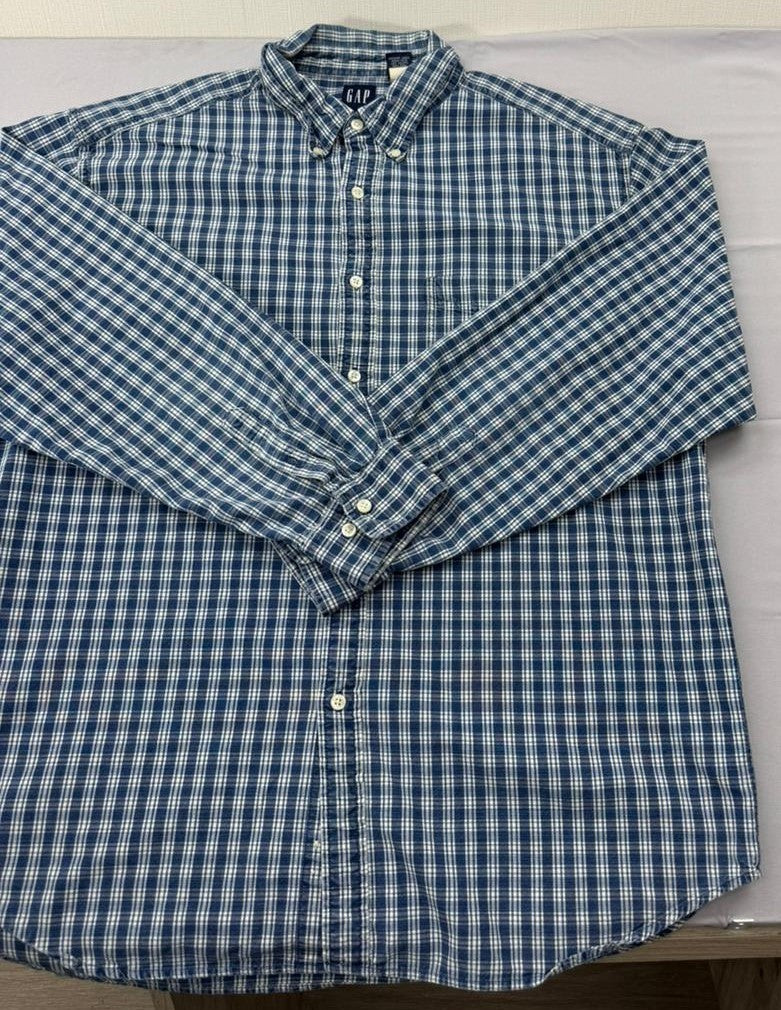 Gap Men's Blue White Plaid Oxford Button-Down Shirt XL Cotton