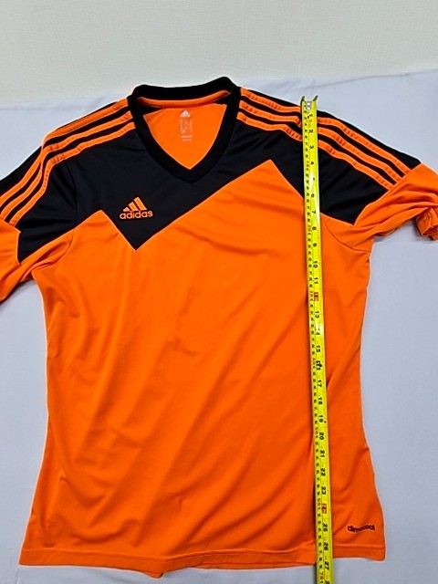 Adidas Men's Orange Striped Soccer Jersey M Climacool V-Neck Short Sleeve