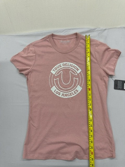 True Religion Women's Pink Graphic Logo Short Sleeve T-Shirt Medium