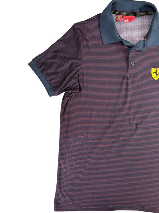 Puma Ferrari Polo Shirt Men's Size M Navy Red Striped Short Sleeve