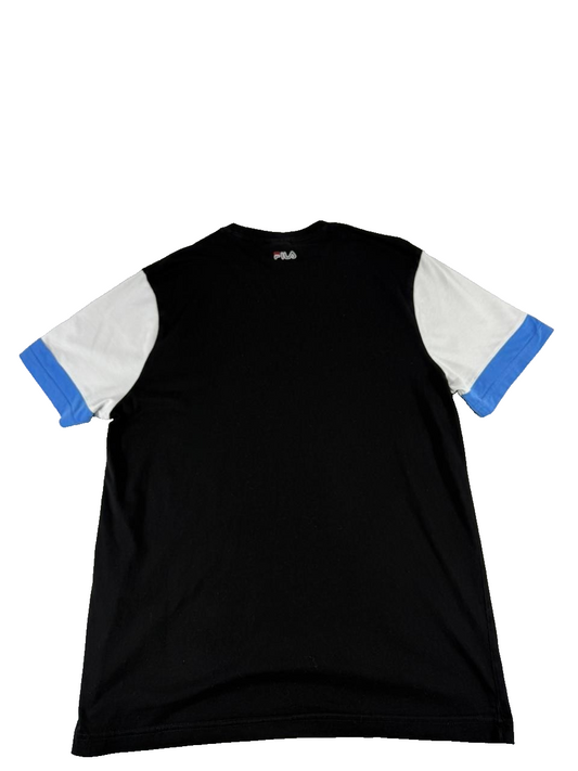FILA Men's Black Logo T-Shirt Size L Colorblock Short Sleeve Crew Neck