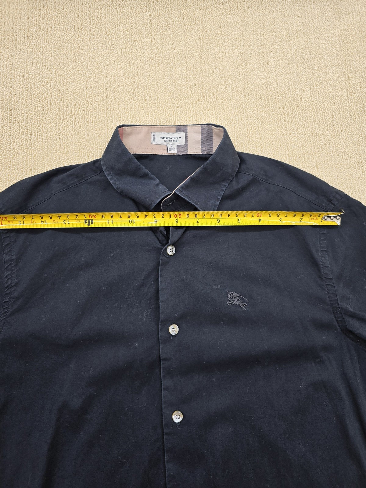 Burberry Slim Fit Navy Short Sleeve Cotton Shirt S Check GB