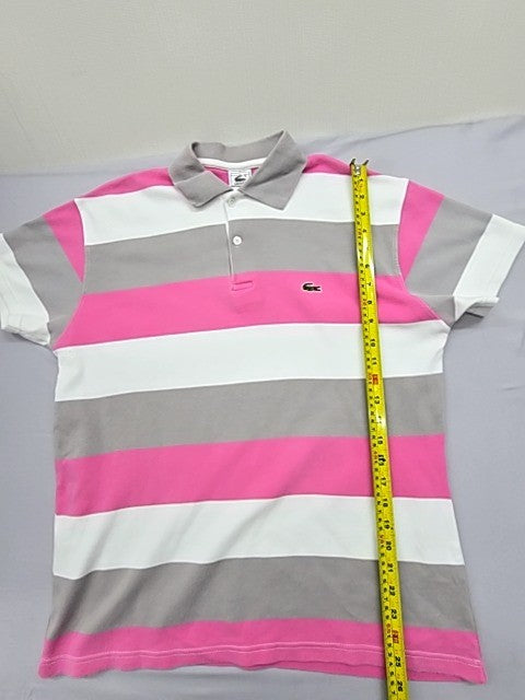 Lacoste Men's L Short Sleeve Striped Polo Shirt Multi Pink Gray White Cotton