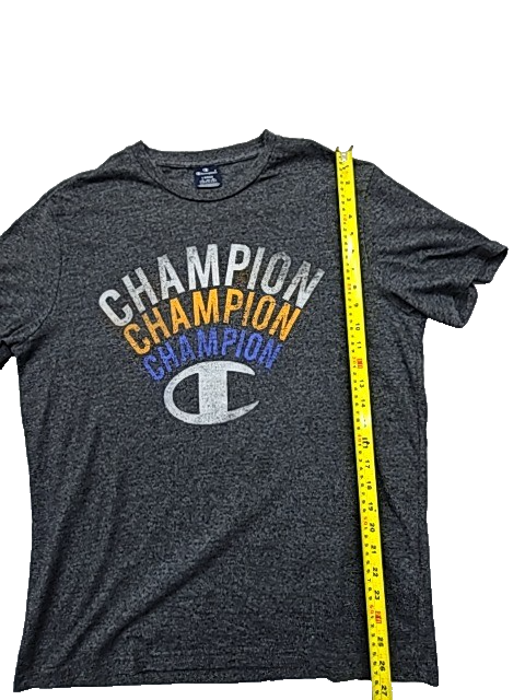 Champion Gray Graphic Print Crewneck T-Shirt Large C Logo