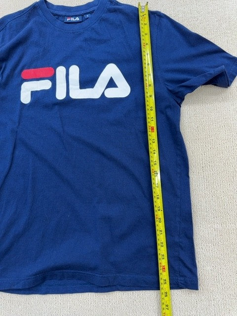 Fila Men's Navy Logo T-Shirt Size S Cotton Crewneck Short Sleeve