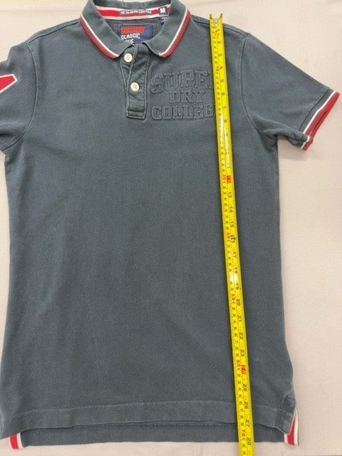 Superdry Men's Navy Short Sleeve Polo Shirt M Tri-Colour Pique