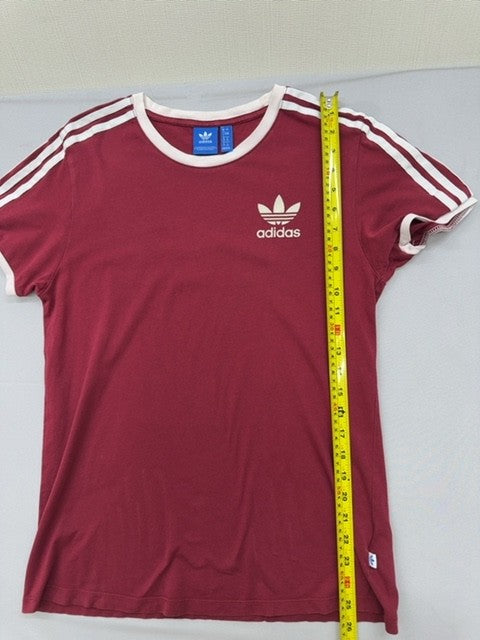 Adidas Originals 3 Stripes Burgundy Slim T-Shirt UK 8 US Cotton