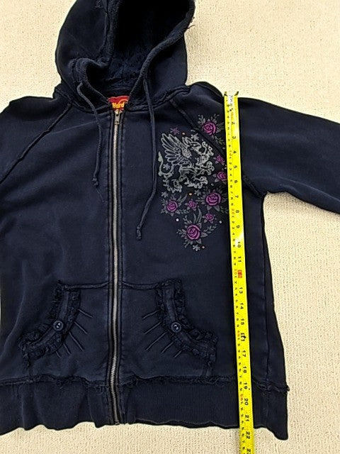 Hard Rock Cafe Unisex Navy Floral Skull Zipper Hoodie XL Cotton