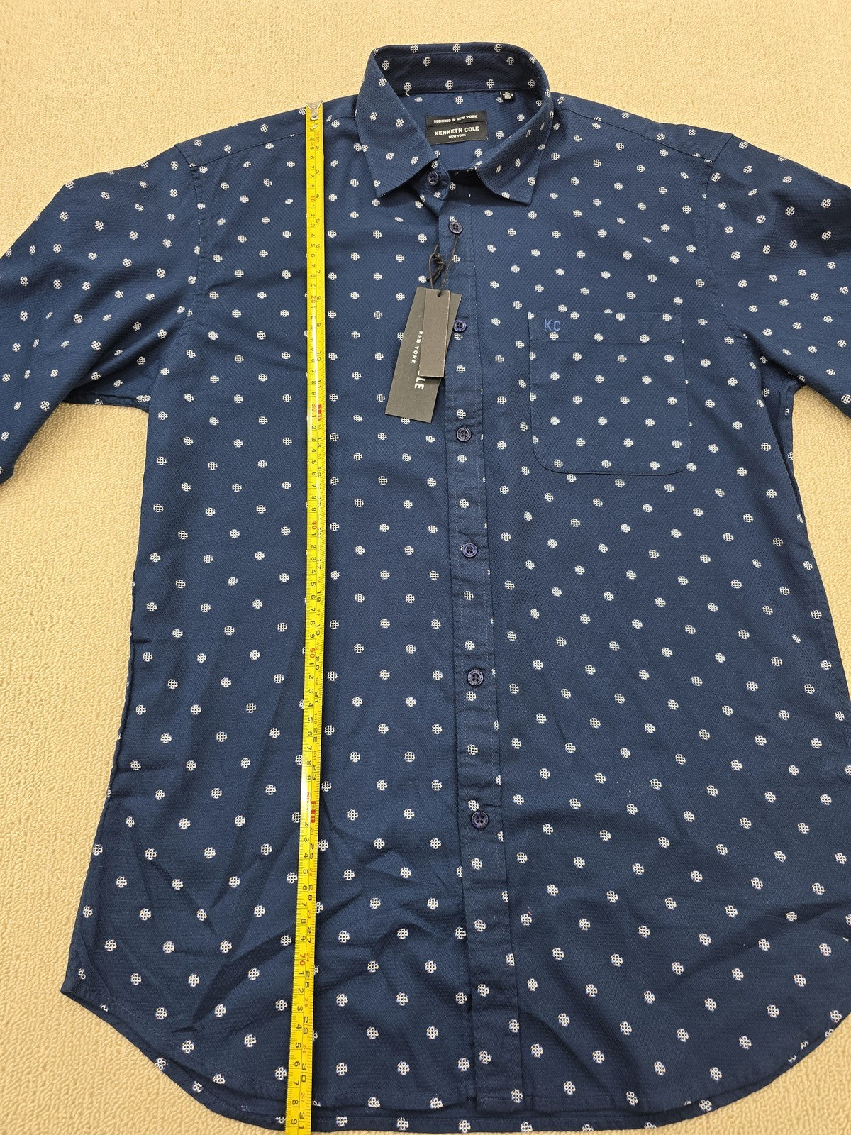 Kenneth Cole NY Men's XL Navy Polka Dot Long Sleeve Button-Down Shirt