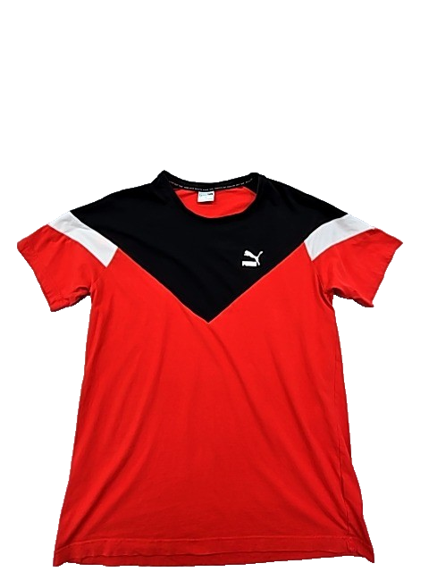Puma Men's Red T-Shirt – Size L, Colorblock, Short Sleeve