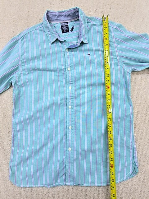 Tommy Hilfiger Denim Men's Medium Teal Stripe Long Sleeve Shirt