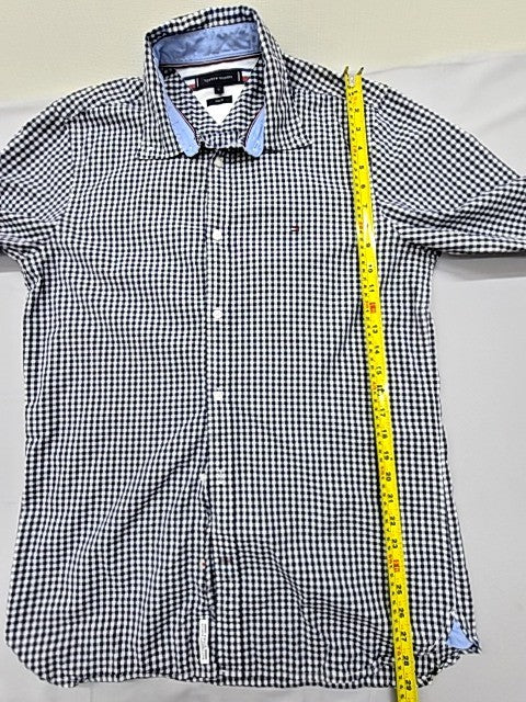 Tommy Hilfiger Slim Fit L Black White Gingham Check Dress Shirt Button-Up
