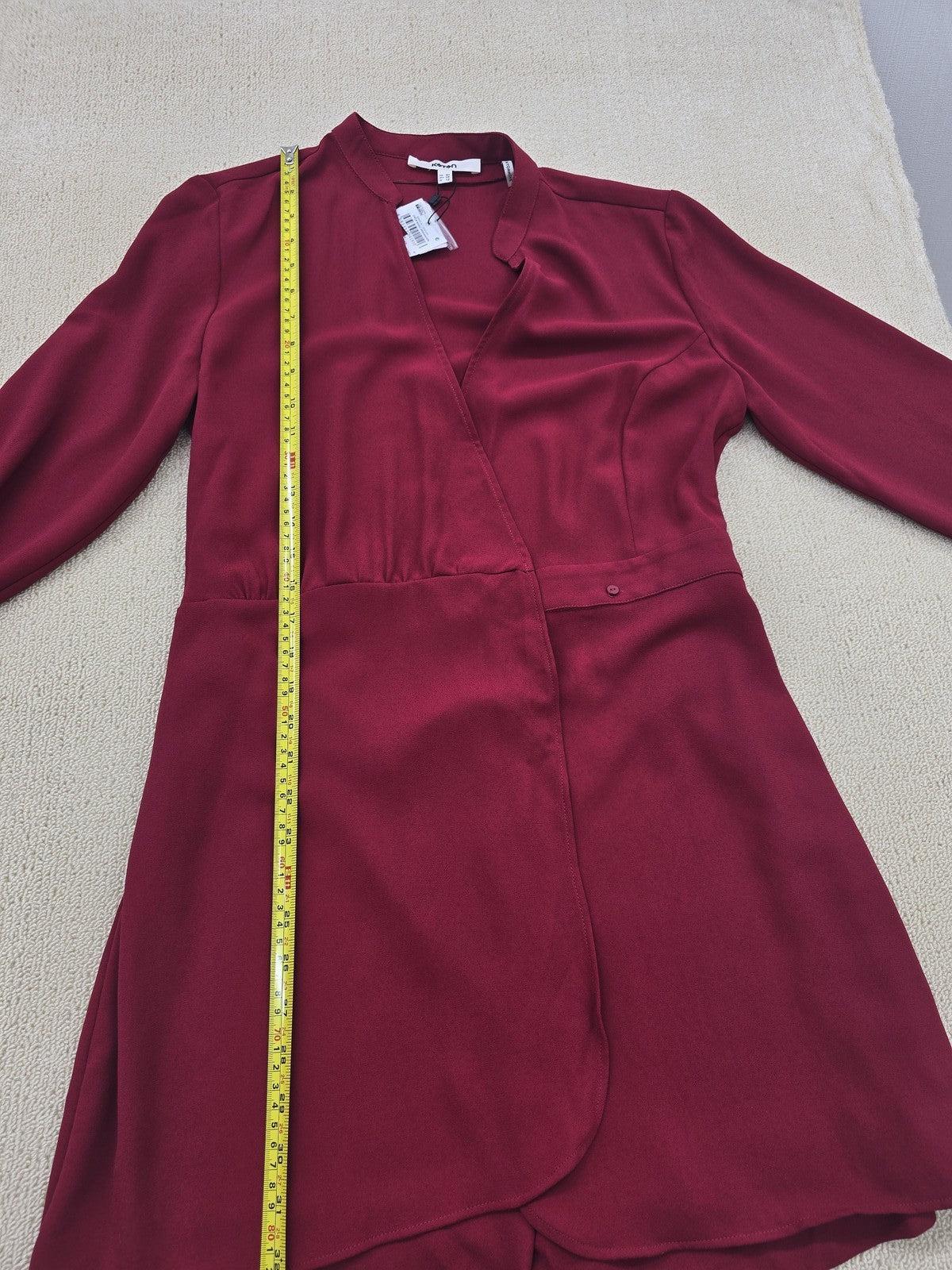Koton Women's Burgundy Wrap Wide Leg Jumpsuit Size 40 Long Sleeve