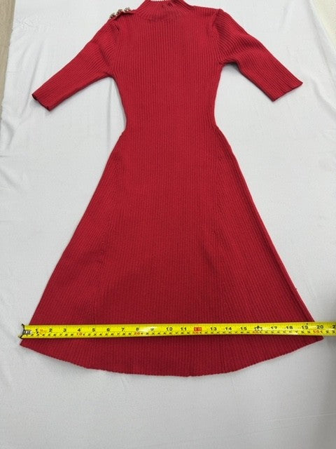 Karl Lagerfeld Red Mock Neck Short Sleeve Beaded Dress XS