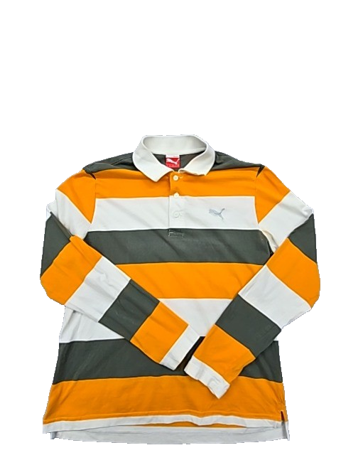Puma Men's Multicolor Polo Shirt – Size M, Striped, Long Sleeve