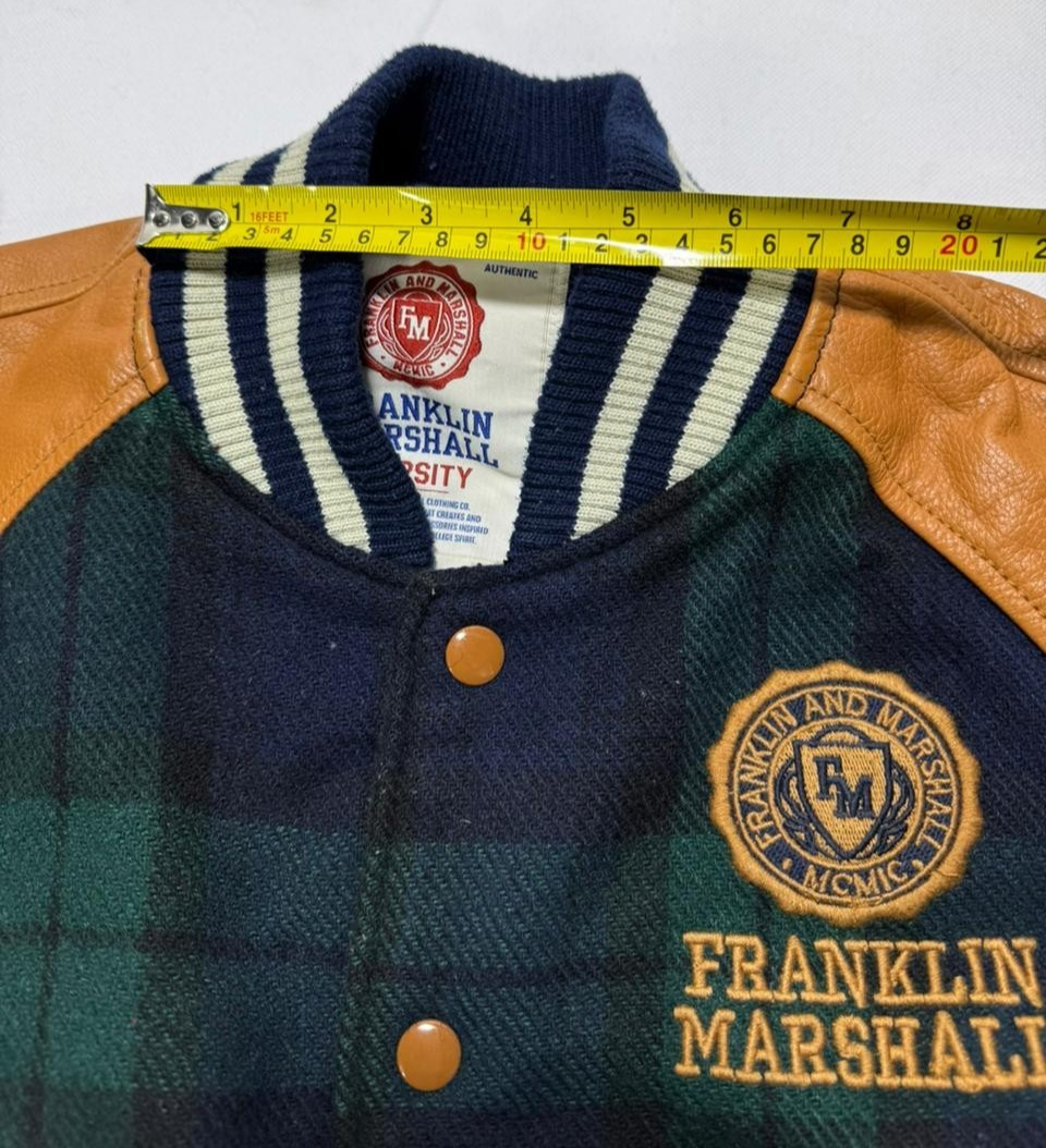 Franklin & Marshall Varsity Jacket With A Blue And Green Plaid Wool - Size XS