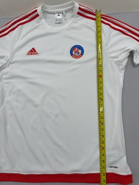 Adidas Men's XL White Striped Climalite Short Sleeve Jersey Crewneck