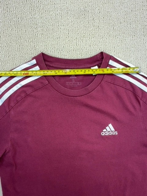 Adidas Men's Maroon Striped 3-Stripes T-Shirt S Cotton Crewneck