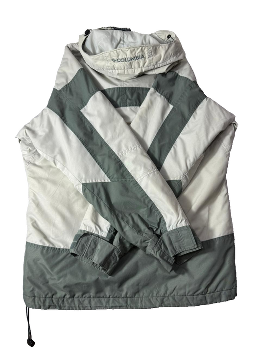 Columbia Men's Small Hooded Winter Jacket Off-White Grey Outdoor Coat