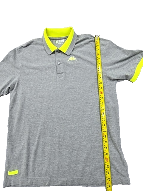 Kappa Unisex Grey Yellow Accent Cotton Polo Shirt Size L Short Sleeve
