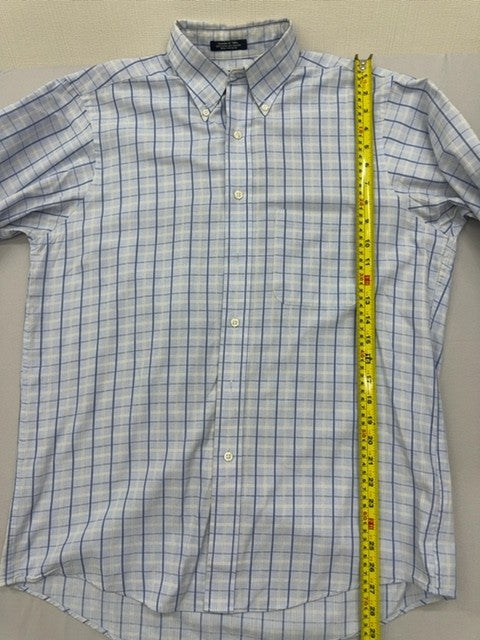 Chaps Blue White Plaid Long Sleeve Button-Down Dress Shirt 15.5 Wrinkle Free