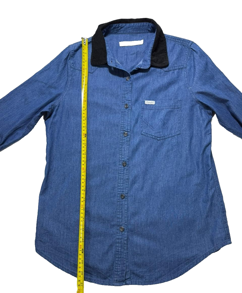 Vtg Wrangler Chambray Color Block Long Sleeve - Size 10