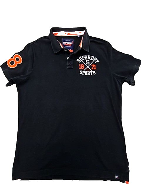 Superdry Black Men's XXL Short Sleeve Polo Shirt Orange Accents