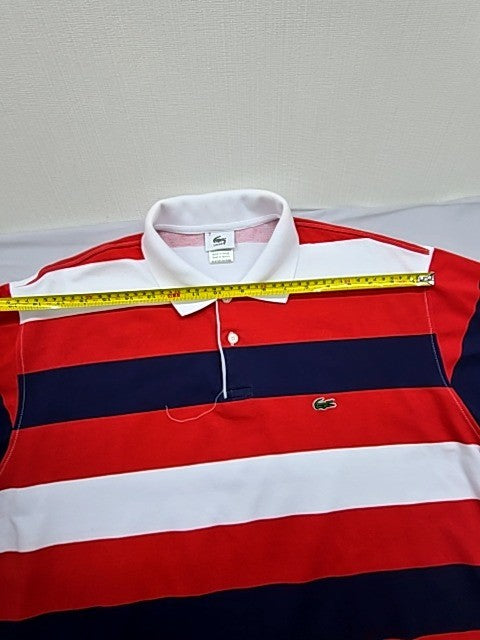Lacoste Men's Red White Navy Striped Polo Shirt Short Sleeve Cotton