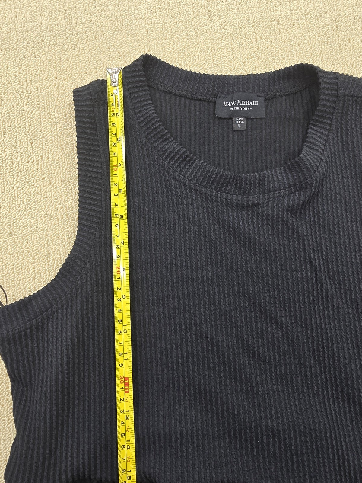 Isaac Mizrahi Black Sleeveless Maxi Dress L Waffle Knit Smocked USA
