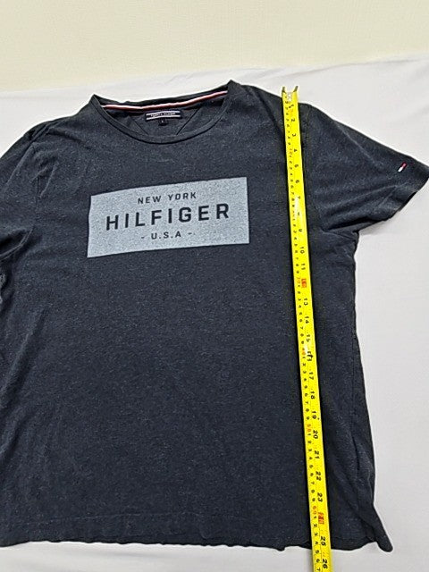 Tommy Hilfiger Men's Gray Logo Short Sleeve T-Shirt Size L Cotton