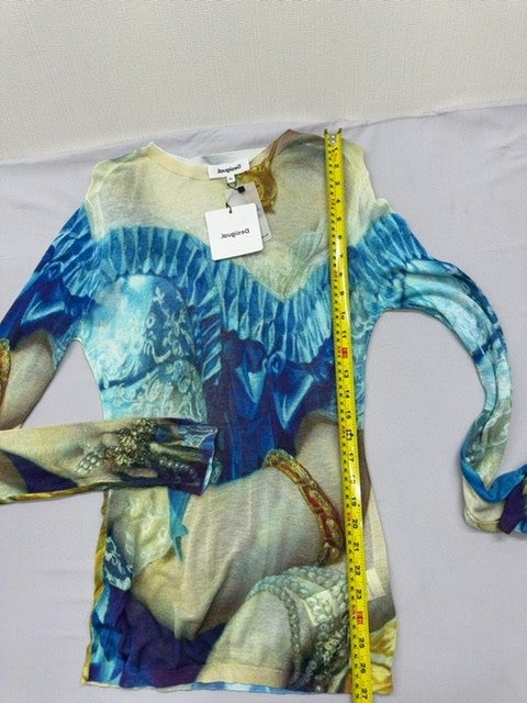 Desigual Women's Blue Dragon Print Long Sleeve Blouse Size XL