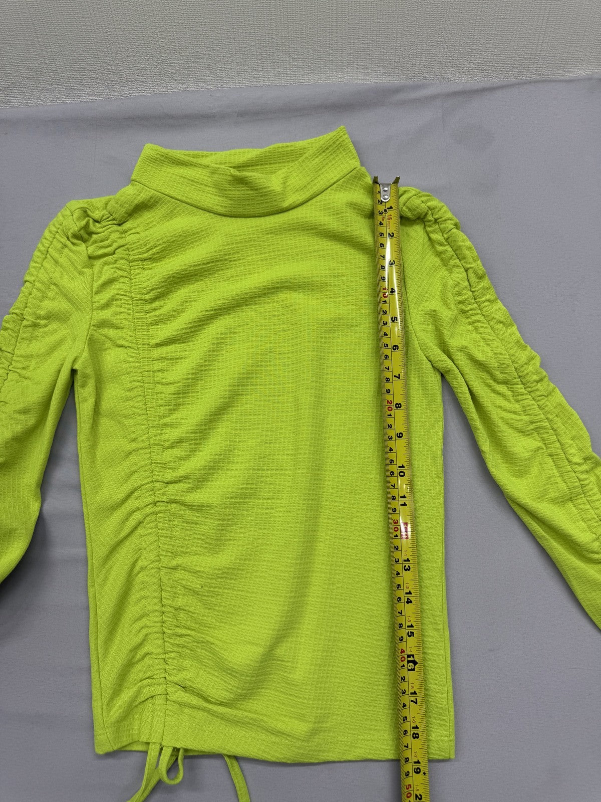 River Island Green Women's Hoodie Sz 2 Ruched Mock Neck Tie Cuff Long Sleeve