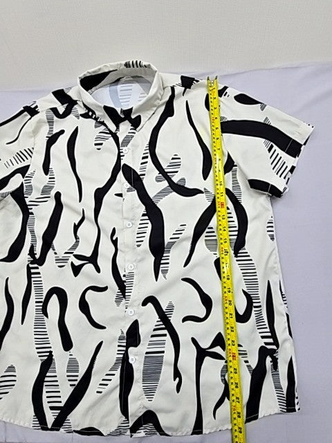 SHEIN Unisex Black White Striped Short Sleeve Button Shirt XXL