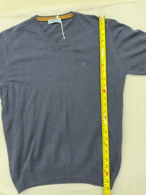 Harmont & Blaine Men's Navy V-Neck Sweater L Orange Trim Long Sleeve