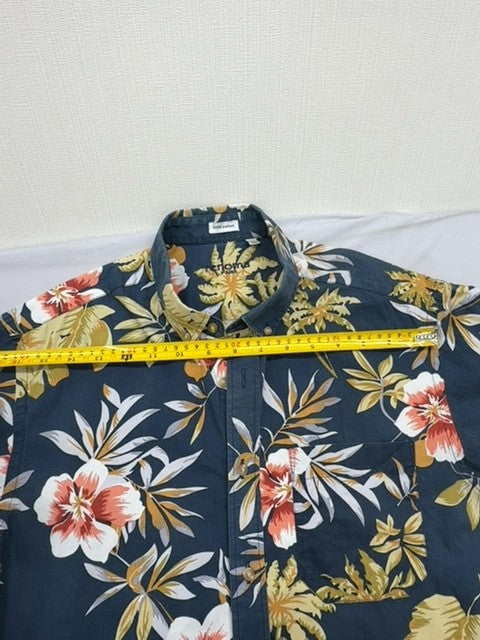 Renoma Paris Men's Navy Floral Hawaiian Short Sleeve Shirt Size M