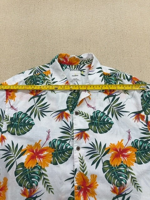 Pull&Bear Men's White Hawaiian Floral Short Sleeve Button-Up Shirt S