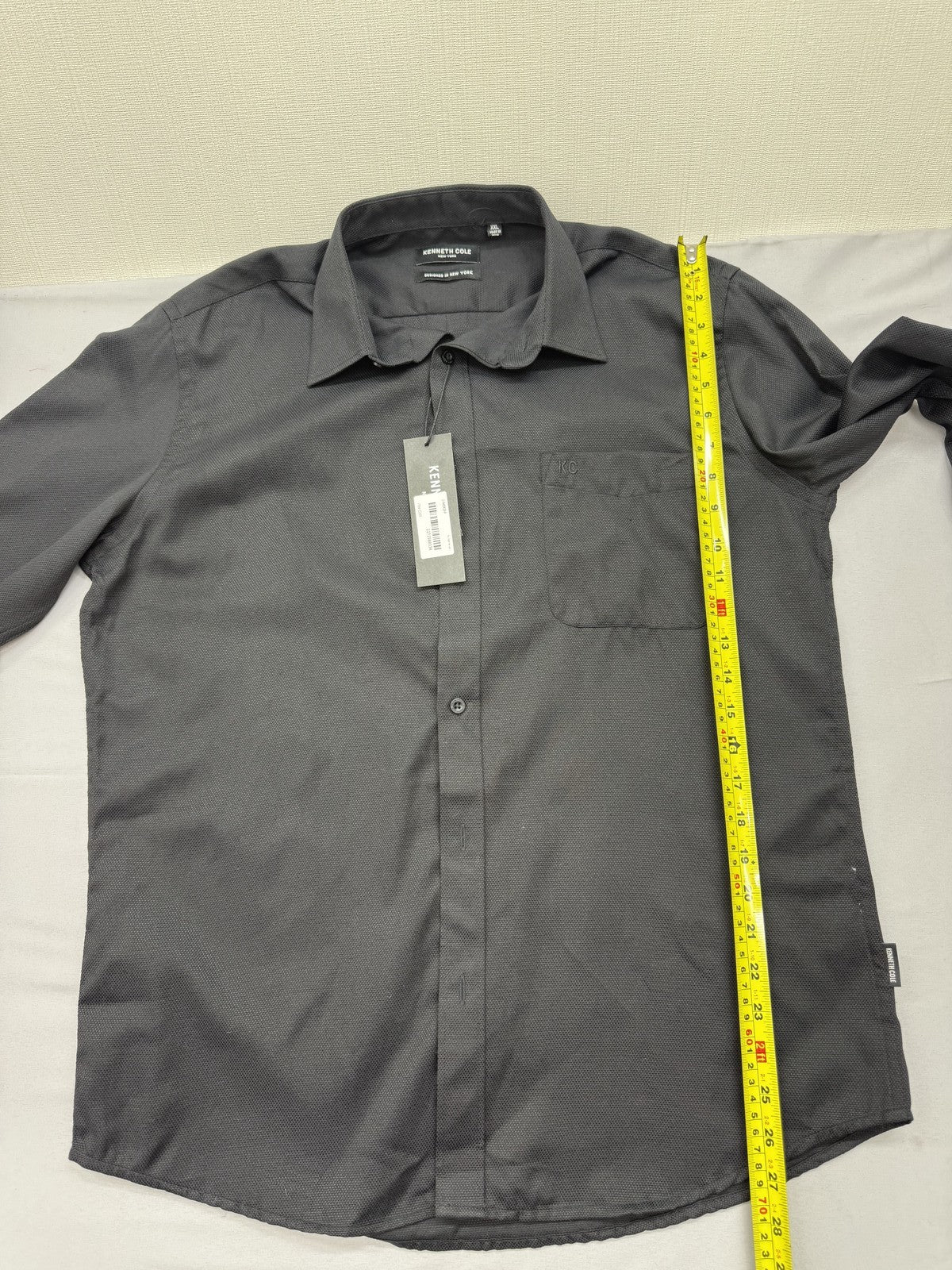 Kenneth Cole Men's Black Solid Dress Shirt XL Cotton Blend Button