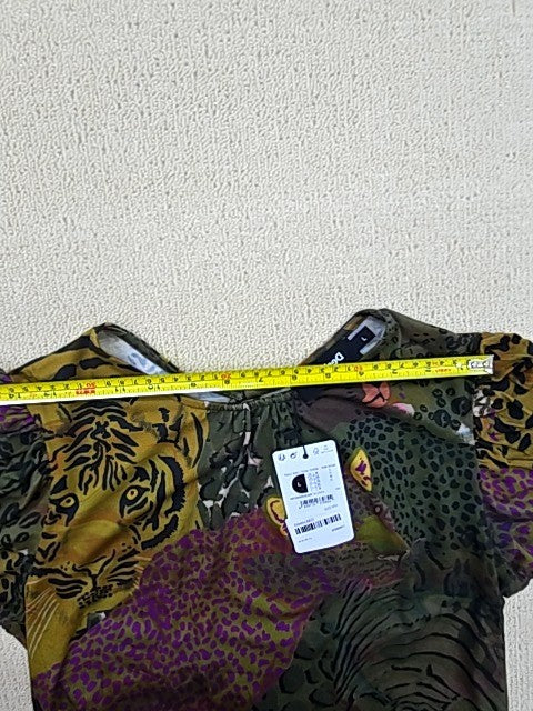 Desigual Women's L Leopard Print Puffed Sleeve Blouse Multicolor